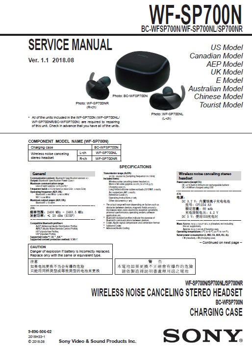 Sony WF SP700N Service Manual