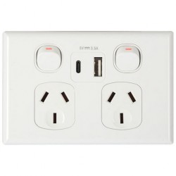 Wall Plate - 2 Outlet GPO Power Point with USB & USBC 18W