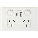 Wall Plate - 2 Outlet GPO Power Point with USB & USBC 18W