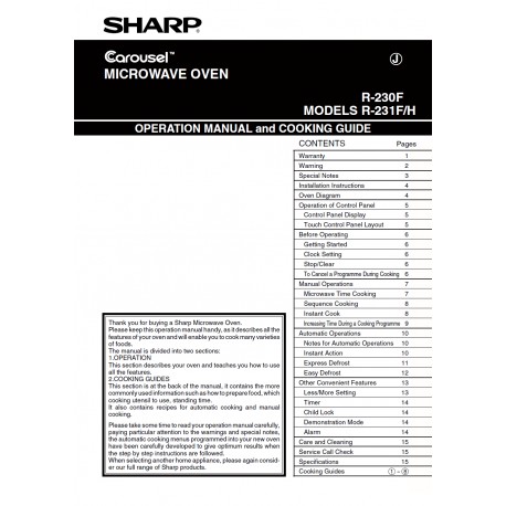 Sharp Microwave R-230F Instruction Manual