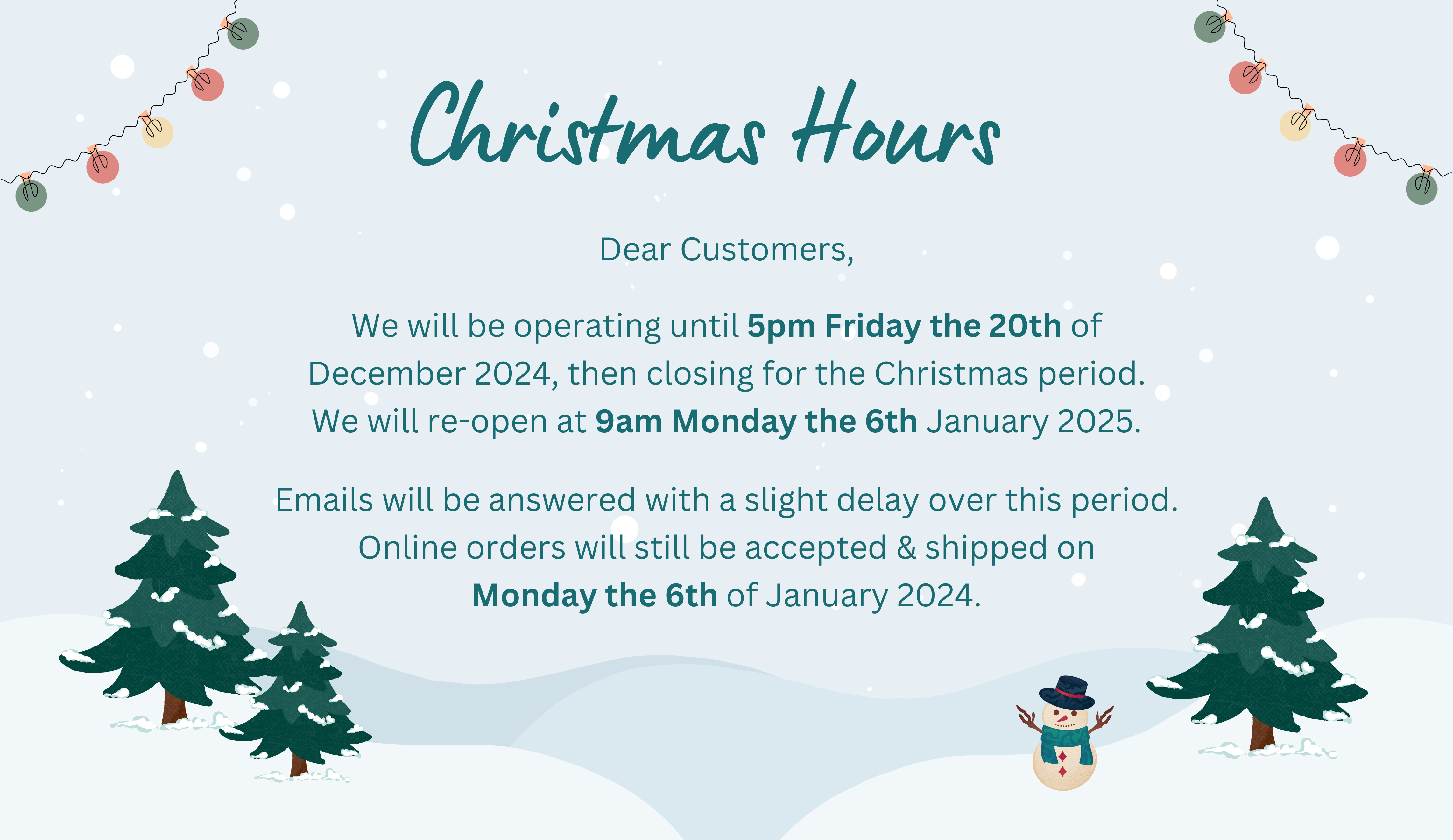 Christmas Operating Hours !